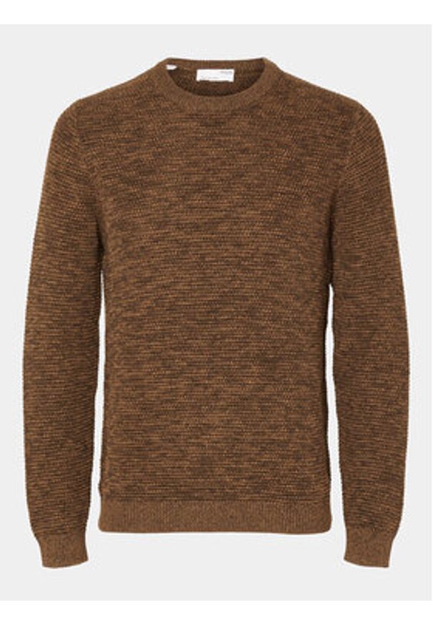 Selected Homme Sweter 16059390 Brązowy Regular Fit. Kolor: brązowy. Materiał: bawełna