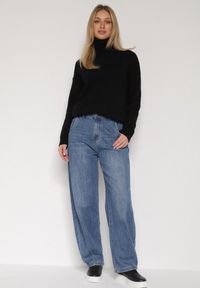 Born2be - Niebieskie Szerokie Jeansy z Wysokim Stanem Charlith. Okazja: do pracy, na spotkanie biznesowe. Stan: podwyższony. Kolekcja: plus size. Kolor: niebieski. Styl: biznesowy, klasyczny, elegancki #6