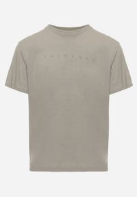 Born2be - Ciemnobeżowa Koszulka T-shirt z Bawełny Ozdobiona Napisem Palidia. Okazja: na co dzień. Typ kołnierza: kaptur. Kolor: beżowy. Materiał: bawełna. Wzór: napisy, aplikacja. Styl: casual #1