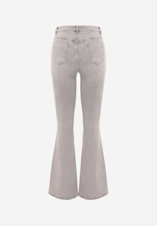 Born2be - Szare Bawełniane Jeansy Dzwony z Wysokim Stanem Bwynvienne. Okazja: na co dzień, na spotkanie biznesowe, do pracy. Stan: podwyższony. Kolor: szary. Wzór: gładki. Styl: casual, biznesowy, elegancki, klasyczny