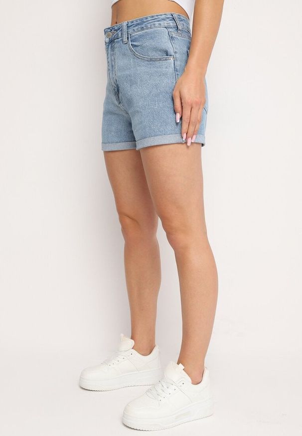 Born2be - Niebieskie Jeansowe Szorty z Bawełny z Wysokim Stanem Vimaria. Stan: podwyższony. Kolor: niebieski. Materiał: bawełna, jeans. Sezon: lato. Styl: klasyczny, elegancki