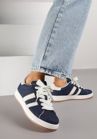 Renee - Granatowe Sneakersy Ozdobione Paskami Dolirenna. Okazja: na co dzień. Zapięcie: pasek. Kolor: niebieski. Materiał: jeans. Wzór: aplikacja #5