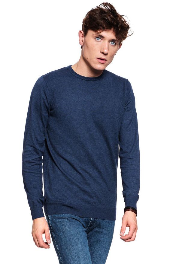 Wrangler - WRANGLER CREWNECK MĘSKI SWETER KLASYCZNY KNIT NAVY W8A02P114. Styl: klasyczny