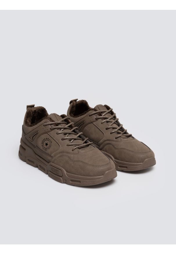 Big-Star - Sneakersy męskie ze skóry ekologicznej brązowe OO174580 802. Okazja: na co dzień. Nosek buta: okrągły. Kolor: brązowy. Materiał: skóra ekologiczna