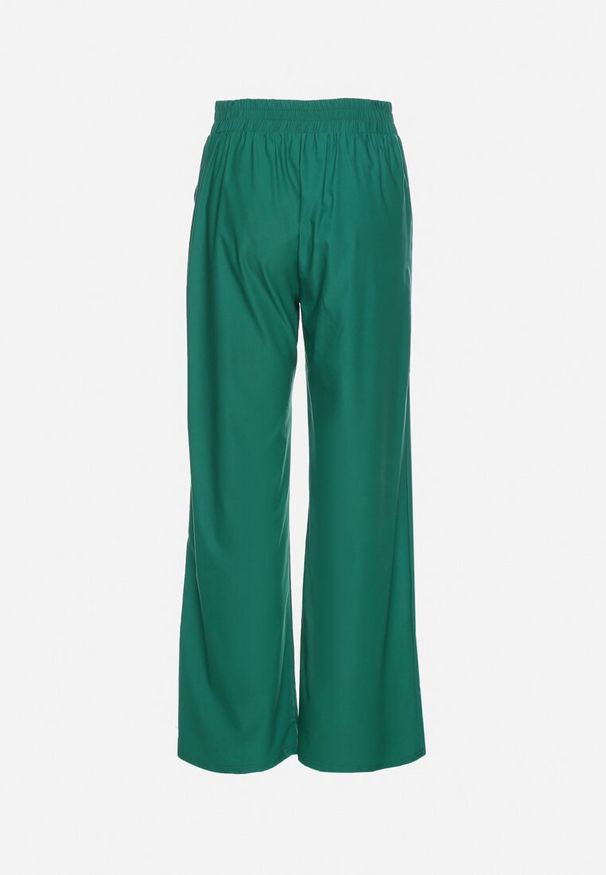 Born2be - Zielone Szerokie Spodnie Paper Bag z Paskiem i Kieszeniami Wrenika. Kolor: zielony. Materiał: materiał