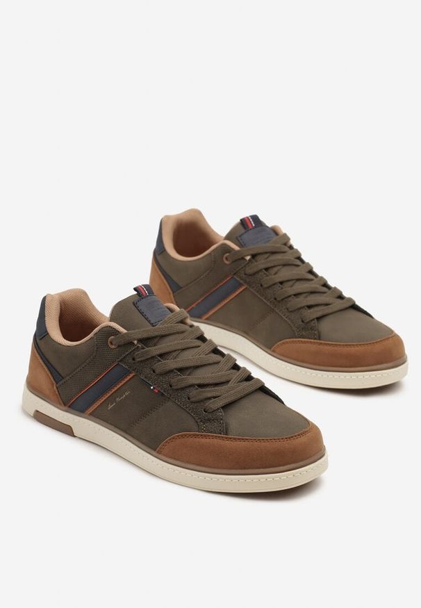 Born2be - Ciemnobeżowe Buty Sportowe Sneakersy z Ozdobnymi Paskami Odimere. Okazja: na co dzień. Zapięcie: pasek. Kolor: beżowy. Materiał: jeans. Wzór: paski