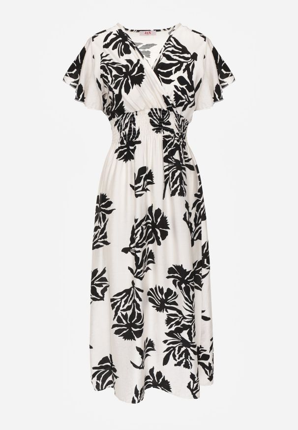 Born2be - Biała Wiskozowa Sukienka o Rozkloszowanym Kroju z Kopertowym Dekoltem Morgassa. Okazja: na co dzień. Kolor: biały. Materiał: wiskoza. Wzór: kwiaty. Sezon: lato. Typ sukienki: kopertowe. Styl: casual, klasyczny