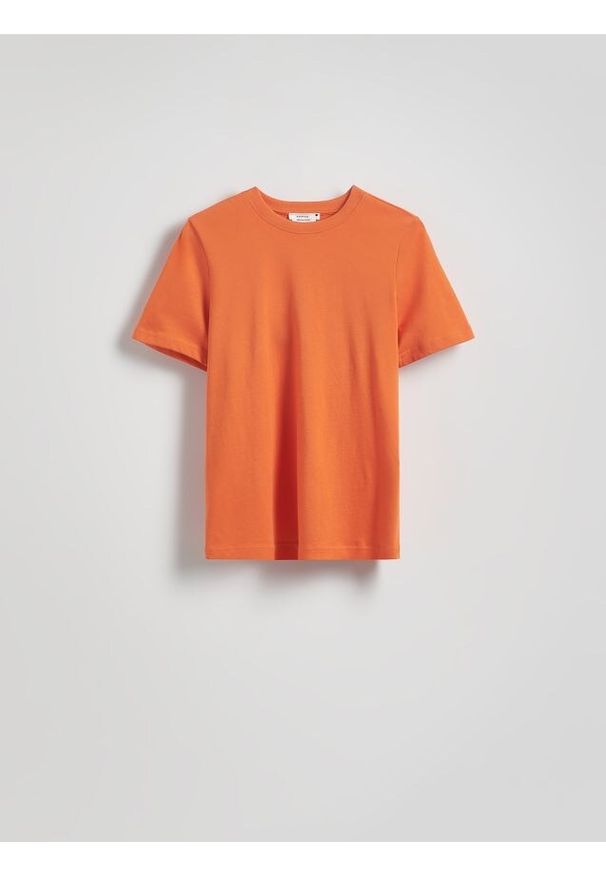 Reserved - T-shirt z merceryzowanej bawełny - pomarańczowy. Kolor: pomarańczowy. Materiał: bawełna