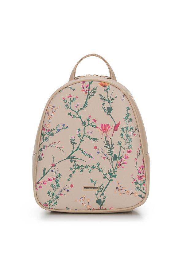 Wittchen - Damski plecak z ekoskóry klasyczny w kwiaty klasyczny. Kolor: beżowy. Materiał: skóra ekologiczna. Wzór: kwiaty. Styl: klasyczny
