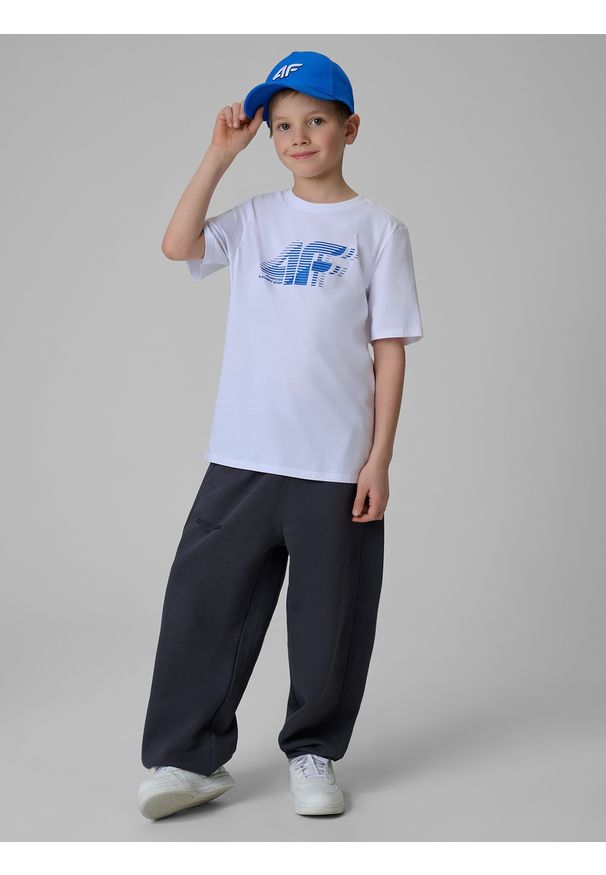 4f - 4F T-shirt regular z nadrukiem chłopięcy - biały 152 (11-12 lat). Okazja: na co dzień, na uczelnię, na spacer. Kolor: biały. Materiał: skóra, dresówka, dzianina, materiał, jeans, bawełna. Wzór: nadruk. Sezon: lato. Styl: casual, klasyczny, sportowy