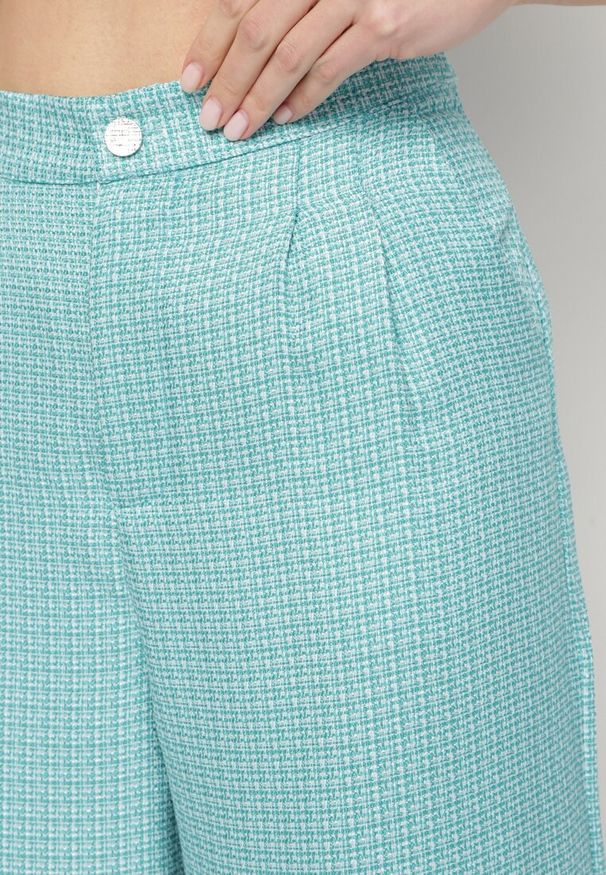 Born2be - Niebieskie Spodnie Palazzo z Wysokim Stanem w Stylu Garniturowym Ulmeria. Okazja: na spotkanie biznesowe, na co dzień. Stan: podwyższony. Kolor: niebieski. Materiał: tkanina. Sezon: lato. Styl: elegancki, casual, sportowy, biznesowy