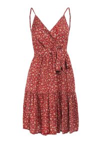 Born2be - Bordowa Sukienka z Wiskozy Eudaia. Typ kołnierza: dekolt kopertowy. Kolor: czerwony. Wzór: aplikacja, kwiaty. Typ sukienki: kopertowe, rozkloszowane. Materiał: wiskoza. Długość rękawa: na ramiączkach. Sezon: lato. Styl: wakacyjny. Długość: mini #4