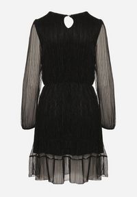 Born2be - Czarna Sukienka z Wiskozy Ozdobiona Metaliczną Nicią Meliorea. Kolor: czarny. Materiał: wiskoza. Wzór: aplikacja. Styl: elegancki, klasyczny #2