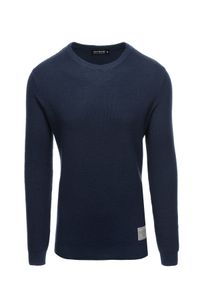Ombre Clothing - Sweter męski - ciemnoniebieski V1 E185 - XXL. Kolor: niebieski. Materiał: bawełna, akryl. Długość rękawa: długi rękaw. Długość: długie. Wzór: aplikacja. Sezon: jesień, zima #4