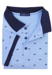 Lanieri Fashion - Męska koszulka polo - błękitna w granatowe rowery KP13. Typ kołnierza: polo. Kolor: niebieski. Materiał: bawełna, materiał. Długość: krótkie #1