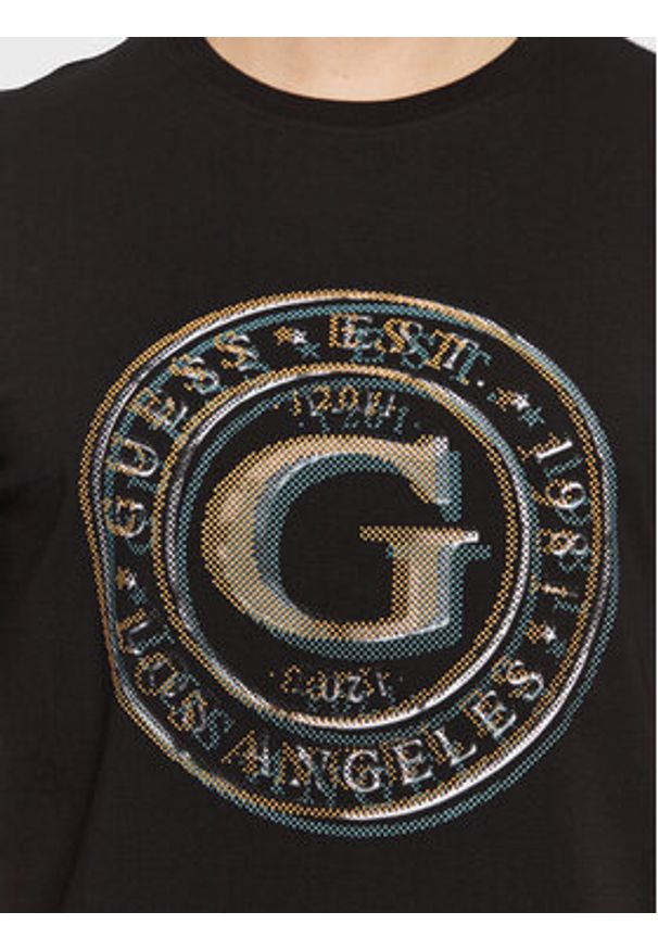 Guess T-Shirt Round Logo M3GI11 J1314 Czarny Slim Fit. Kolor: czarny. Materiał: bawełna