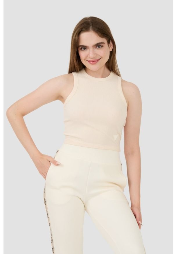 Guess - GUESS Beżowy damski top Edie Tank, Rozmiar S. Kolor: beżowy