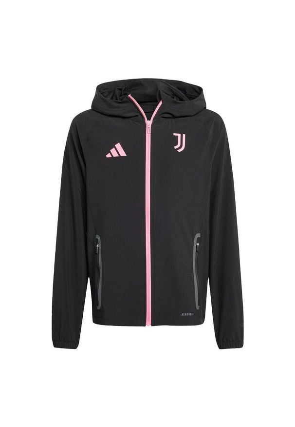 Adidas - Kurtka Juventus Tiro 25 Competition Vis Tech Travel Jacket Kids. Kolor: czarny, różowy, wielokolorowy. Materiał: dresówka. Sport: piłka nożna