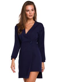 Sukienki.shop - Sukienka elegancka kopertowa asymetryczna mini granatowa. Kolor: niebieski. Typ sukienki: kopertowe, asymetryczne. Styl: elegancki. Długość: mini #1