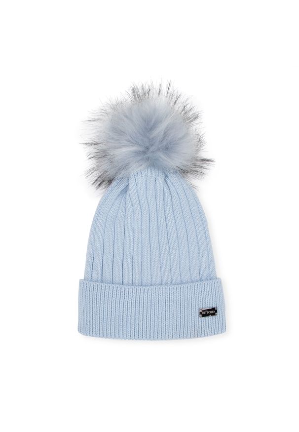 Wittchen - Damska czapka z błyszczącą nitką. Kolor: niebieski. Materiał: akryl. Wzór: aplikacja. Sezon: zima. Styl: klasyczny, elegancki