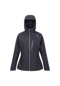 Kurtka przeciwdeszczowa z kapturem damska Regatta Birchdale. Typ kołnierza: kaptur. Kolor: niebieski, szary, wielokolorowy. Materiał: poliester. Sport: turystyka piesza #1