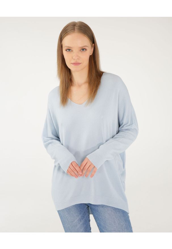 Unisono - GŁADKI SWETER 9325 BLU BABY. Materiał: poliester, wiskoza, poliamid. Wzór: gładki