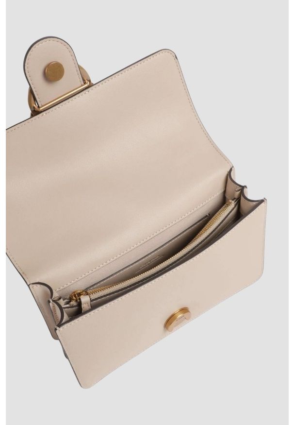 Pinko - PINKO Beżowa kopertówka Love One Mini St. Cl Vitello Seta. Kolor: brązowy. Materiał: skórzane. Styl: elegancki
