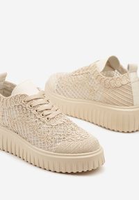 Renee - Beżowe Sneakersy Vices na Platformie z Ażurową Cholewką Lumerise. Okazja: na co dzień. Kolor: beżowy. Szerokość cholewki: normalna. Wzór: ażurowy. Obcas: na platformie #6