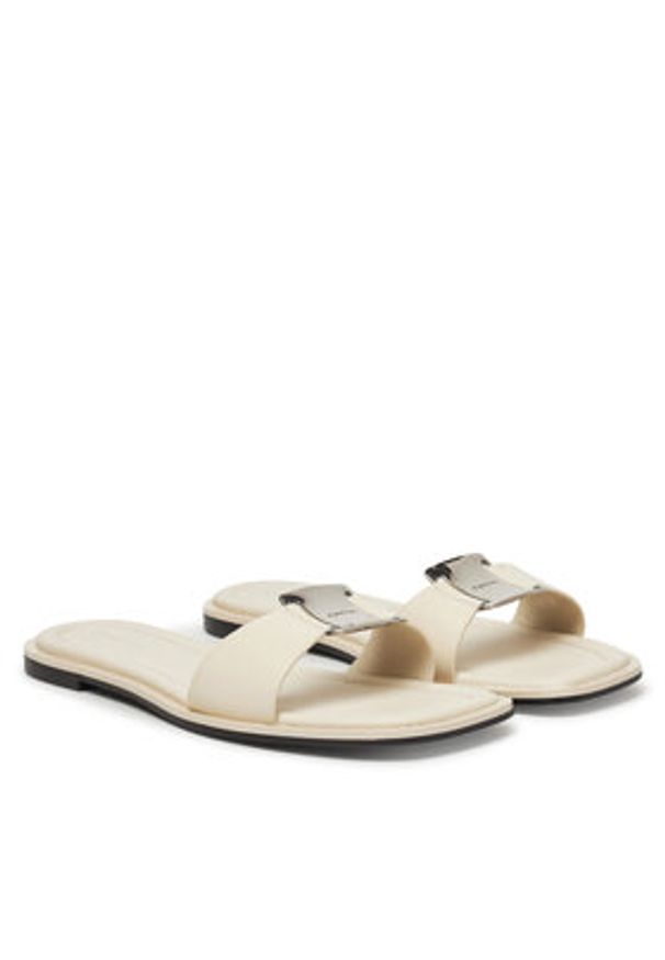 Calvin Klein Klapki Flat Slide W/Ck Hw Big - Lth HW0HW02482 Écru. Materiał: skóra