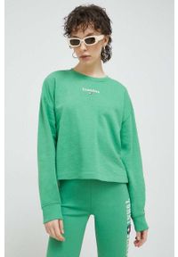 Tommy Jeans bluza damska kolor zielony z nadrukiem. Kolor: zielony. Materiał: bawełna, dzianina. Wzór: nadruk