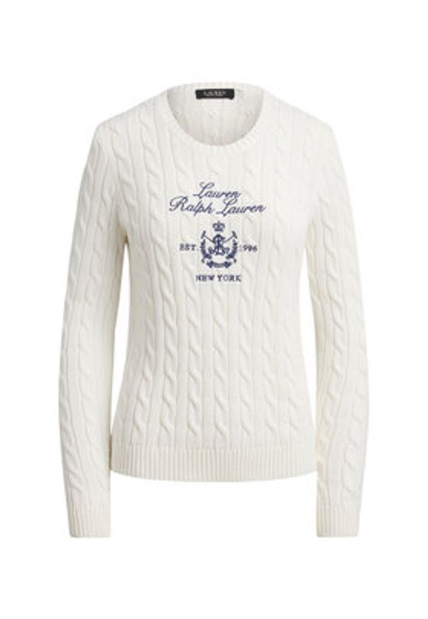 Lauren Ralph Lauren - LAUREN RALPH LAUREN Sweter 200P03508003 Biały Slim Fit. Kolor: biały. Materiał: bawełna