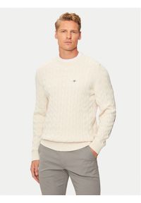 GANT - Gant Sweter 8050601 Beżowy Regular Fit. Kolor: beżowy. Materiał: bawełna