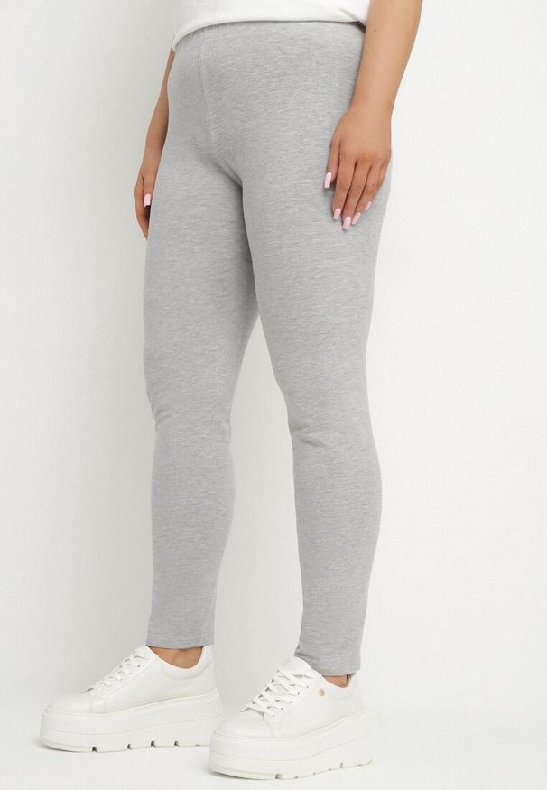 Born2be - Szare Bawełniane Legginsy z Gumką w Pasie Mevora. Okazja: na co dzień. Kolekcja: plus size. Kolor: szary. Materiał: bawełna. Styl: klasyczny, casual