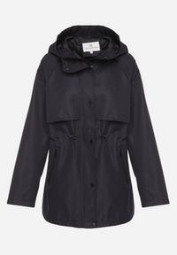 Born2be - Granatowa Klasyczna Kurtka Parka z Kapturem i Ściągaczem w Pasie Cinelle. Okazja: na co dzień. Typ kołnierza: kaptur. Kolor: niebieski. Materiał: jeans, skóra. Styl: klasyczny