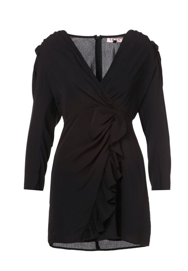 Born2be - Czarna Sukienka Nemorrya. Typ kołnierza: kołnierz z falbankami. Kolor: czarny. Typ sukienki: kopertowe, proste. Długość: mini