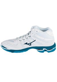 Buty siatkarskie męskie Mizuno Wave Voltage. Zapięcie: sznurówki. Kolor: biały, wielokolorowy, szary. Materiał: syntetyk, tkanina, materiał. Szerokość cholewki: normalna. Model: Mizuno Wave