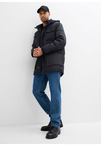 bonprix - Ocieplana parka pikowana z naszywanymi kieszeniami i odpinanym kapturem. Kolor: czarny. Materiał: prążkowany. Wzór: gładki. Sezon: zima #3