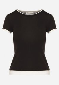 Born2be - Czarny T-shirt z Lnem o Dopasowanym Kroju Salionaria. Okazja: na co dzień. Kolor: czarny. Materiał: len. Styl: klasyczny, casual #3