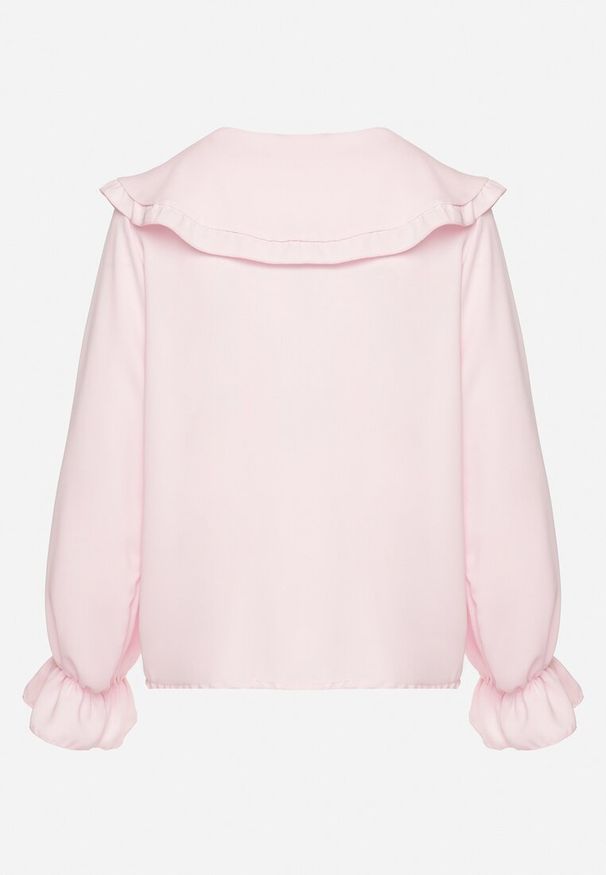 Born2be - Różowa Koszula z Ozdobnym Kołnierzykiem i Falbankami Emilarae. Okazja: na co dzień, na spotkanie biznesowe. Typ kołnierza: kołnierz z falbankami. Kolor: różowy. Materiał: jeans. Długość rękawa: długi rękaw. Długość: długie. Styl: biznesowy, casual, elegancki