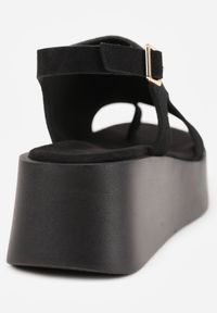 Born2be - Czarne Sandały na Platformie i Koturnie z Paskiem na Duży Palec Rodenos. Okazja: na co dzień. Zapięcie: pasek. Kolor: czarny. Materiał: len. Obcas: na koturnie. Styl: casual #5