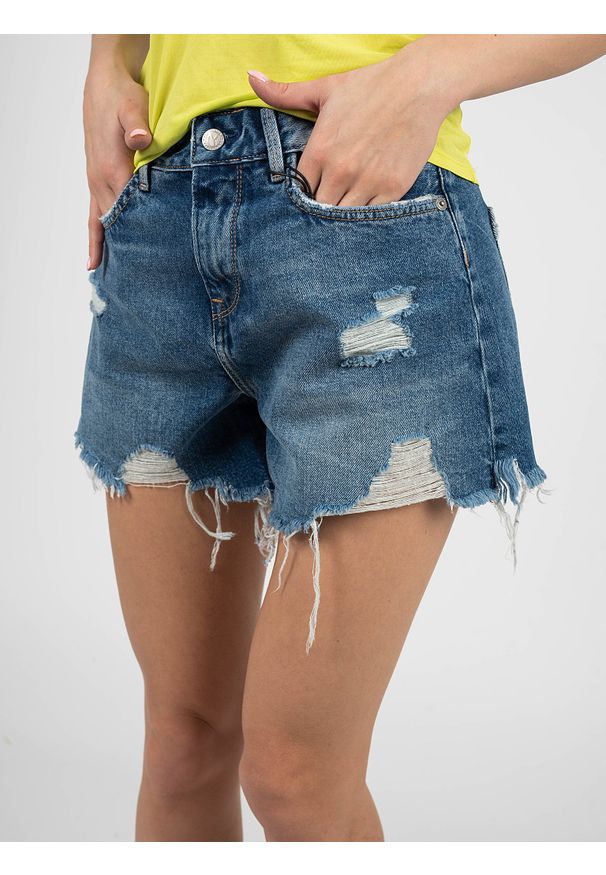 Pepe Jeans Szorty "Marly" | PL801009 | Marly | Kobieta | Niebieski. Okazja: na co dzień. Stan: podwyższony. Kolor: niebieski. Materiał: bawełna. Wzór: aplikacja, haft. Styl: casual