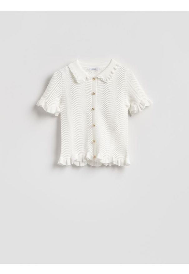 Reserved - Bluzka z kołnierzykiem - złamana biel. Materiał: dzianina