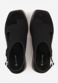 Renee - Czarne Sandały Japonki z Paskiem na Palec na Grubej Podeszwie z Koturnem Tibas. Okazja: na co dzień. Zapięcie: pasek. Kolor: czarny. Materiał: len. Sezon: lato. Obcas: na koturnie. Styl: casual #3