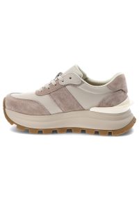 Beżowe Sneakersy Filippo Modne Buty Damskie Na Platformie. Okazja: na co dzień. Zapięcie: sznurówki. Kolor: beżowy. Materiał: guma, materiał, zamsz, skóra. Wzór: gładki. Obcas: na platformie #5