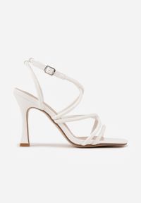 Renee - Białe Sandały na Klepsydrowej Szpilce z Geometrycznymi Paskami Molthise. Zapięcie: pasek. Kolor: biały. Wzór: geometria. Obcas: na szpilce. Styl: glamour, wizytowy #3