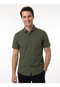 Koszula Weekendowa z Lnem, Krótki Rękaw - Brave Soul - Khaki. Okazja: na co dzień. Kolor: brązowy. Materiał: bawełna, len. Długość rękawa: krótki rękaw. Długość: krótkie. Styl: casual #7