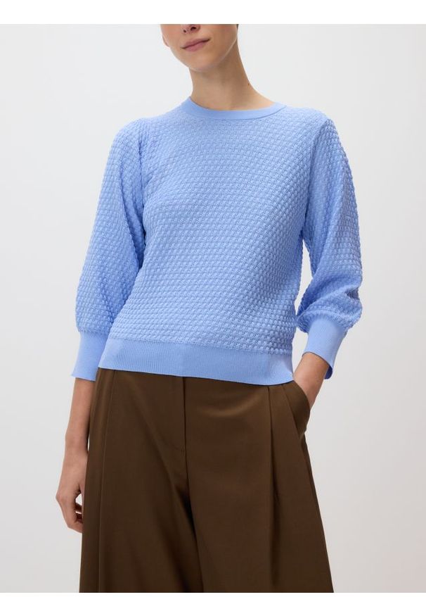 Reserved - Sweter z bufiastym rękawem - jasnoniebieski. Kolor: niebieski. Materiał: dzianina, wiskoza