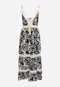 Born2be - Granatowa Bawełniana Sukienka Rozkloszowana w Etniczny Wzór z Koronką Taliosha. Okazja: na co dzień. Typ kołnierza: dekolt w kształcie V. Kolor: niebieski. Materiał: koronka, bawełna. Długość rękawa: na ramiączkach. Wzór: koronka. Styl: casual, elegancki #3