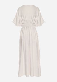 Born2be - Jasnobeżowa Sukienka z Bawełną i Górą w Stylu Nietoperza Filenia. Okazja: na co dzień. Kolor: beżowy. Materiał: bawełna. Styl: casual #5