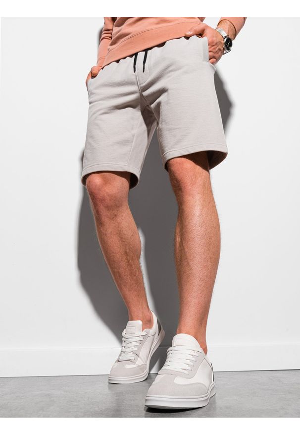 Ombre Clothing - Krótkie spodenki męskie dresowe W291 - szare - XXL. Kolor: szary. Materiał: dresówka. Długość: krótkie. Styl: klasyczny